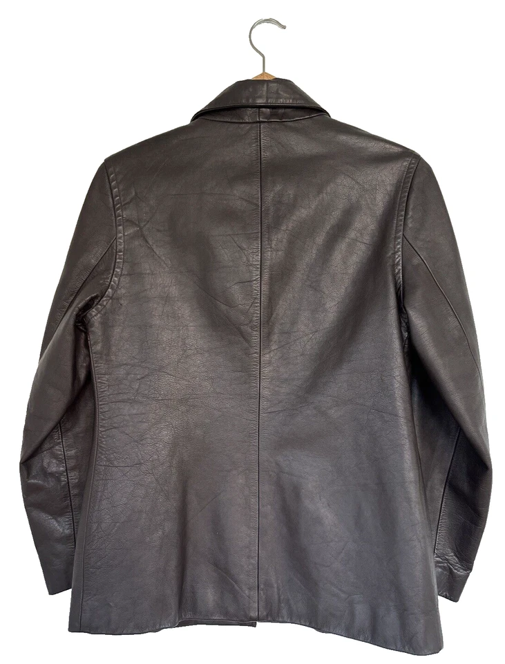 J. Jaqueta Crew estilo ocidental couro marrom botão pequena pequena vintage EXCELENTE - Imagem 4 de 4