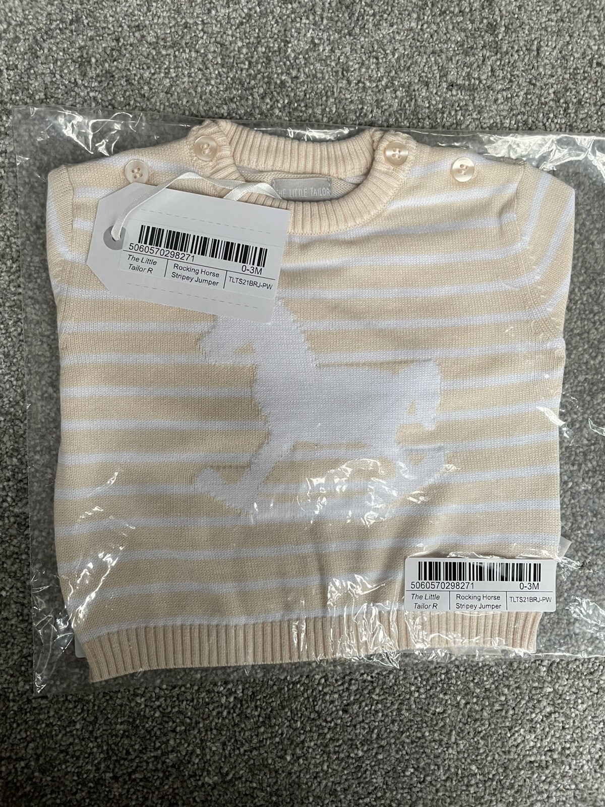 The Little Tailor Rocking Horse Stripey Jumper Peach/White 100percent Cotton 3-6 month image 2