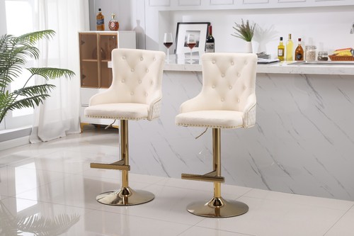Velvet Swivel Breakfast High Bar Home Kitchen Island Pub Stools Chair Gas Lift - Picture 15 of 29