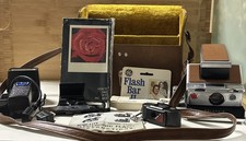 Untested Vintage Polaroid SX-70 Sonar OneStep Camera Kit Case Flash Manual AS IS