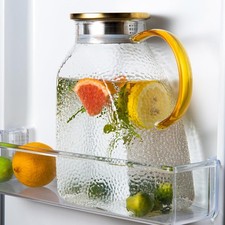 Jarra de vidrio con tapa y caño, jarras de vidrio de 1,8 litros 60 oz con mango