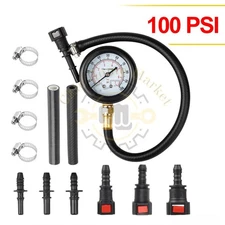 100PSI Fuel Injection Pressure Tester Gauge with 3 Quick Connectors Set for Cars