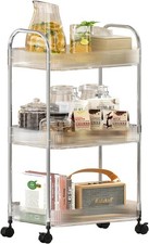 Rolling Cart W/ Lockable Wheels Clear Acrylic Utility Trolley W/ Handle 3 Tier