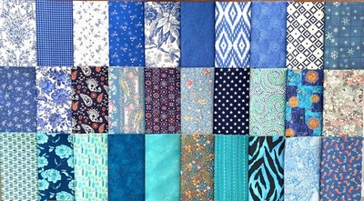 30 BLUE Floral Calico Tonal Novelty Fat /Long Quarter Bundle Quilt Cotton Fabric