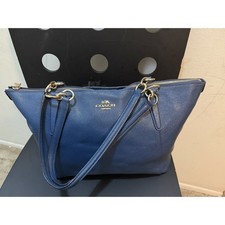 Authentic COACH Ava Tote Navy Blue Crossgrain Leather Shoulder Bag Purse F57526