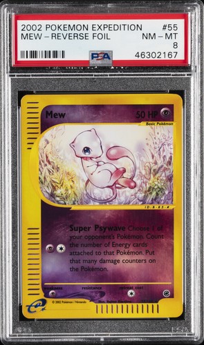 2002 POKEMON EXPEDITION #55 MEW-REVERSE FOIL PSA 8