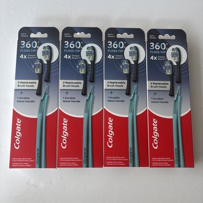 Lot Of 4 Colgate 360 Floss Tip Soft Toothbrush Starter Kit Blue metal Handle