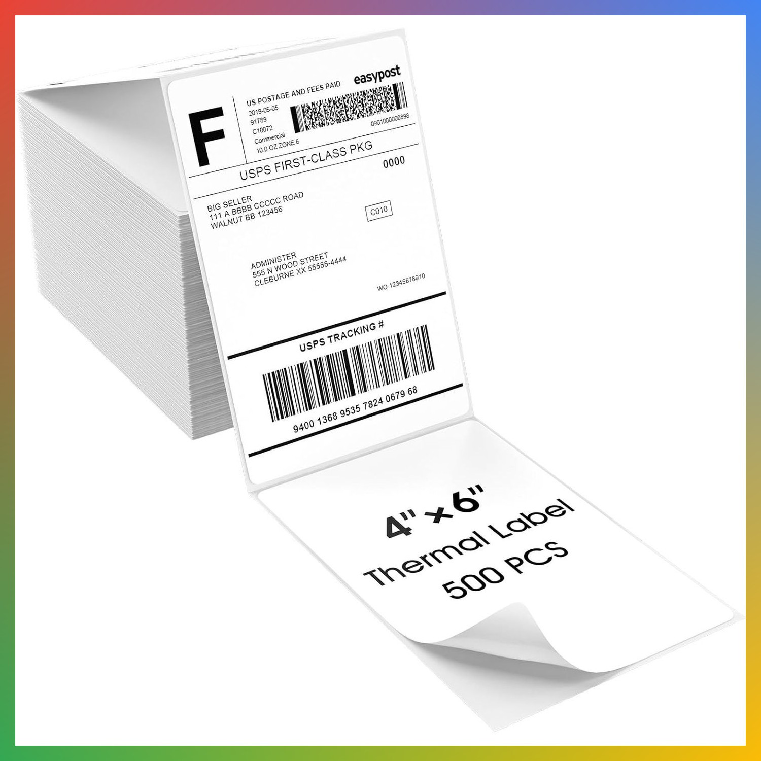 4" x 6" Direct Thermal Shipping Labels, 500 Fanfold, White