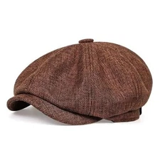 Linen Men's Newsboy Flat Cap .8 Panel Ivy Cabbie Hat,Breathable Medium Coffee