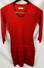 Calvin Klein Women’s Small Red Knit Sweater Dress Tiered Layers Ruffle