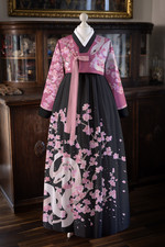 Hanbok - printed jeogori and chima "cherry blossom serpent"