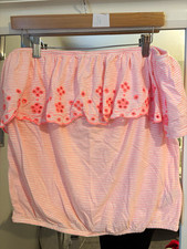 NEXT Women's bandeau  Pink & White Striped Embroidered Ruffle top size 16
