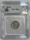 1921-D Mercury Dime AG03 ICG  Key Date