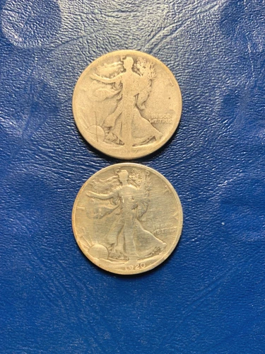 G 1917 & VG 1920-S  circulated Liberty Walking 90% Silver Half Dollars