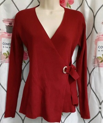 SELECT & TREND Ribbed Tie Wrap Sweater Top w/Rhinestone Buckle Womens M