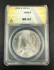 1888 p Morgan Silver Dollar ANACS MS63.  Nice White Coin!