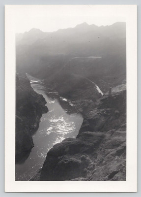 Found Photo 1940s Hoover Dam Colorado River Aerial Canyon View 4.5 x 3.25''