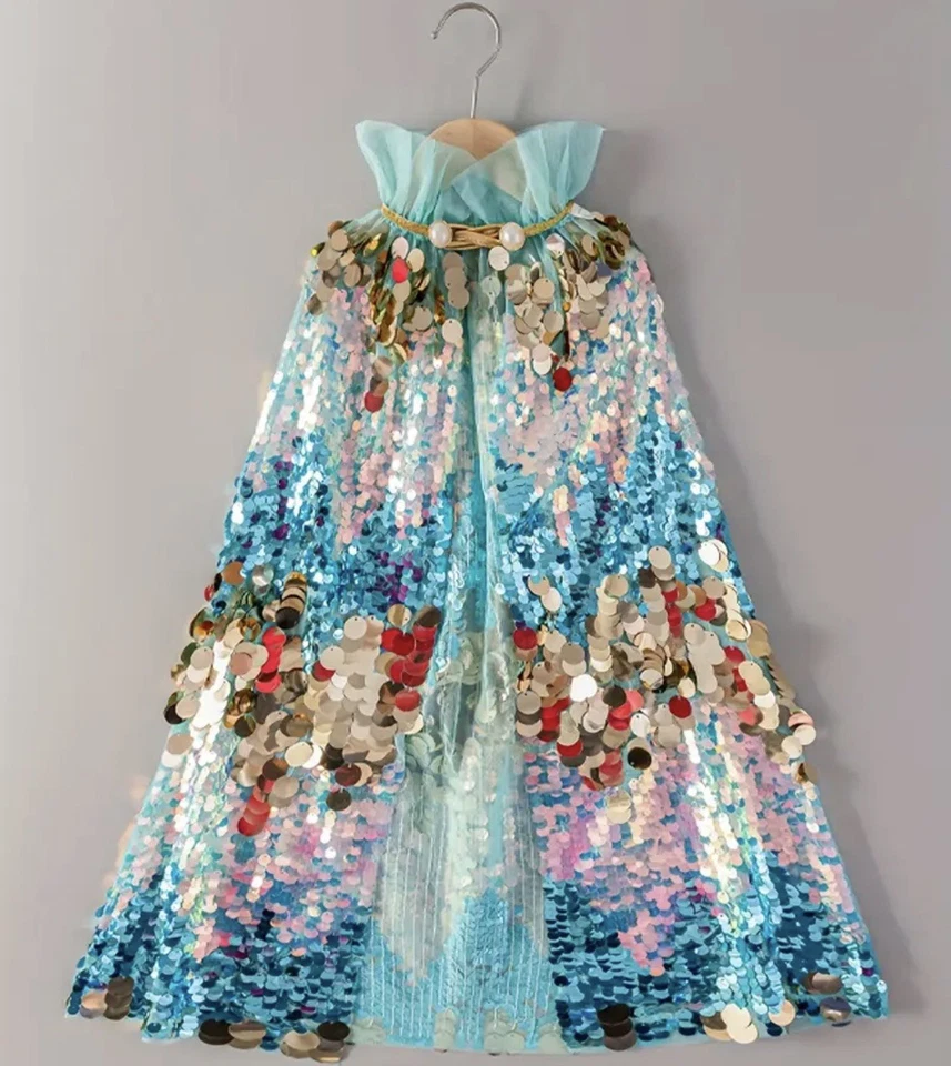 Kids Sequin Dress Up Cape, Princess, Mermaid, Sparkle Cloak, Fairy tale - Image 2 of 4