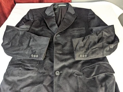 Hickey Freeman Coat Mens 44 Long 100% Wool Black Overcoat Jacket- Union Made  image 8