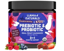 Llama Naturals Kids Probiotic with Prebiotic Fiber, Vegan, Organic Prebiotics an