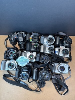 Lot of 14 Canon, Lumix, Olympus and More Digital Bridge Cameras For Parts READ!!