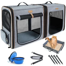 Lekereise 2-in-1 Cat Travel Carrier with Litter Box, (17.7" x2) x16.5"x13" La...