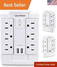 Surge Protector with Wall Tap Design, 6 Outlets  USB Charging Ports