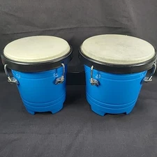 Bongo Drums for Kids with Natural Sheepskin Heads Blue Plastic base  5" and 6"