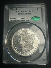 1881-S Morgan Silver Dollar CAC UNC Details Reverse Cleaned