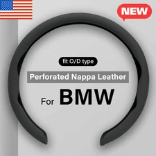 For BMW Steering Wheel Cover Nappa Leather Non-Slip Clip on Breathable 15 inch