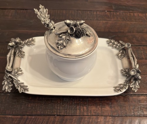 BRAND NEW VAGABOND HOUSE STONEWARE CREAMER SET - PEWTER CREAMER SET 3 Piece