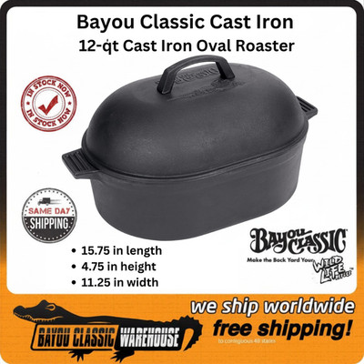Bayou Classic Cast Iron Oval Roaster Features Domed Cast Iron Lid 12 Qt. 7418