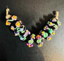  10 Vintage Artisan Lampwork Glass Beads Floral Raised Dot Black Base