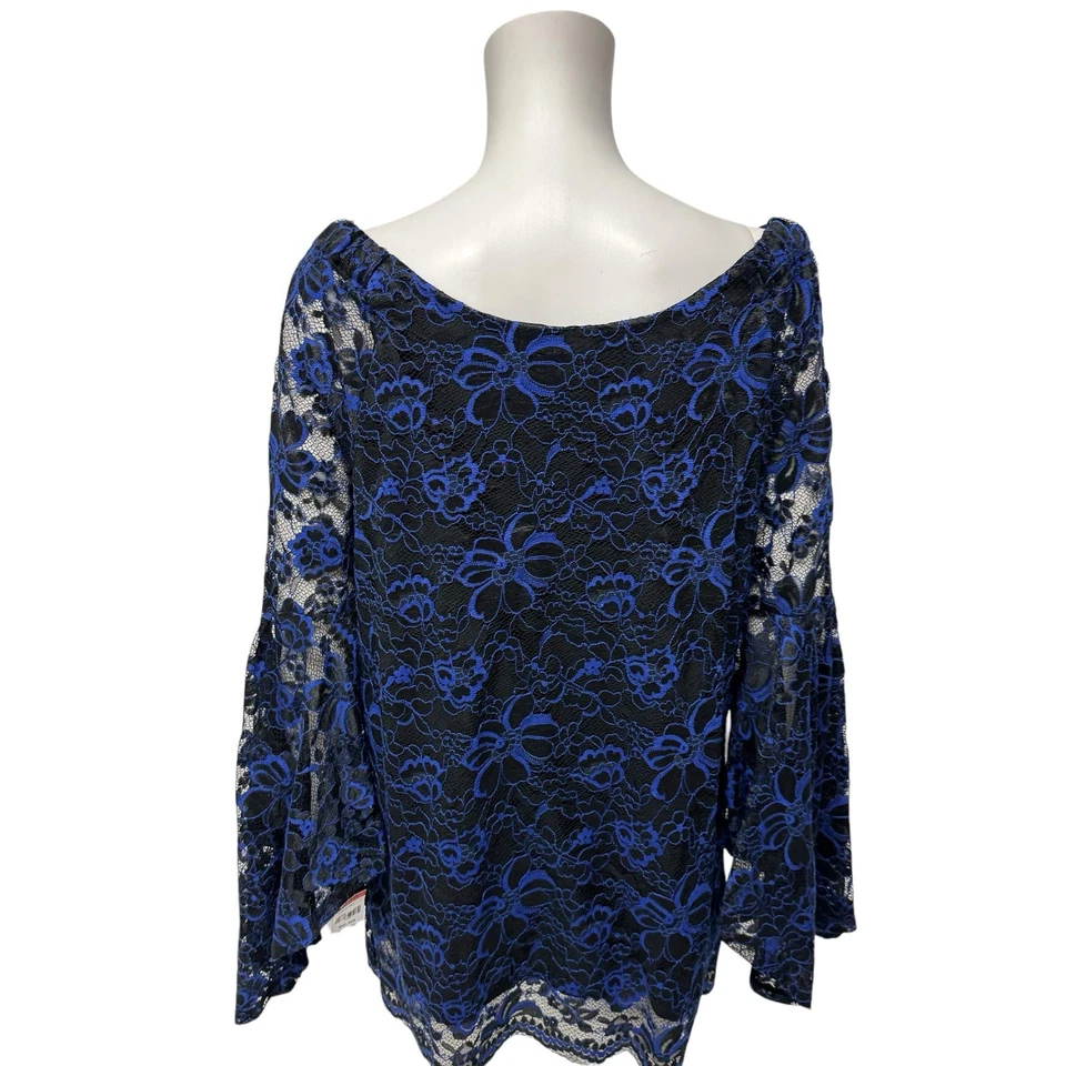 Blusa Relativity Mujer Encaje Hombros Abiertos Manga Campana Negro Azul Talla L Foto 4 de 4