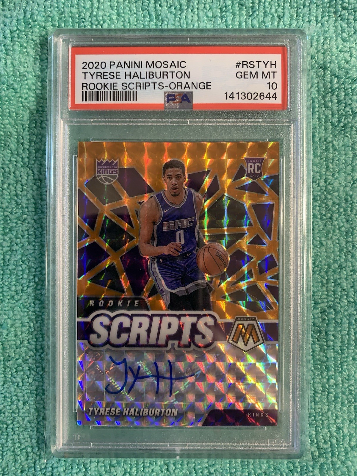 2020-21 Panini Mosaic Rookie Scripts Orange - Tyrese Haliburton (AU, RC) PSA 10