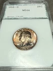 1955 D PCI MS66 Washington Quarter DUAL SIDE REAL TONER TONED SILVER 25c