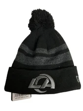 NFL Los Angeles Rams New Era  Black/Silver Cuffed Knit Hat With Pom. OSFM.