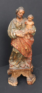 Antique Spanish Colonial Carved Wood Santo Joseph Jesus Figure 19th C. 12.5 In
