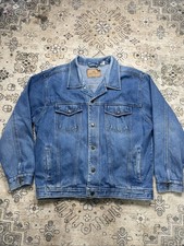 Open Trails Denim Trucker Jacket Men s Size Medium Button Up Blue VTG