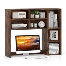 Desktop Bookshelf Desk Storage Hutch w/ 7 Open Cubbies 3 Adjustable Shelves