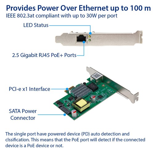 2.5 Gigabit POE+ PCI-e x1 Ethernet Network Card SY-PEX24088 - Afbeelding 3 van 4