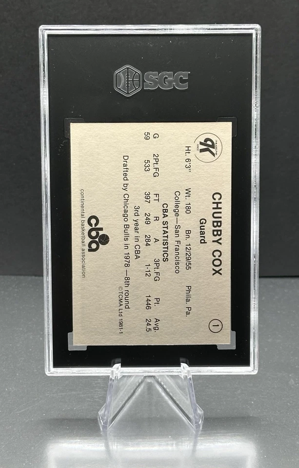 1980-81 TCMA CBA #1 CHUBBY COX RC SGC 8 POP 4 Extremely Rare Find - Image 2 of 3
