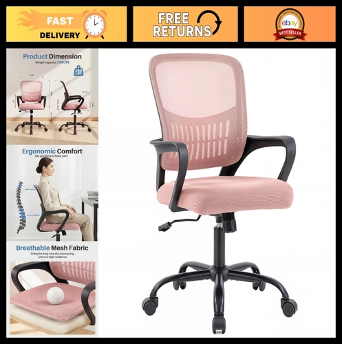 Ergonomic Mid Back Mesh Desk Chair with Lumbar Support, Adjustable Height, 360°