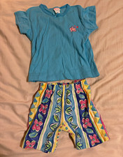 Carter's Vtg 90 s Girls 4T 2pc Ribbed Top Floral Shorts Set Bow Embroidered