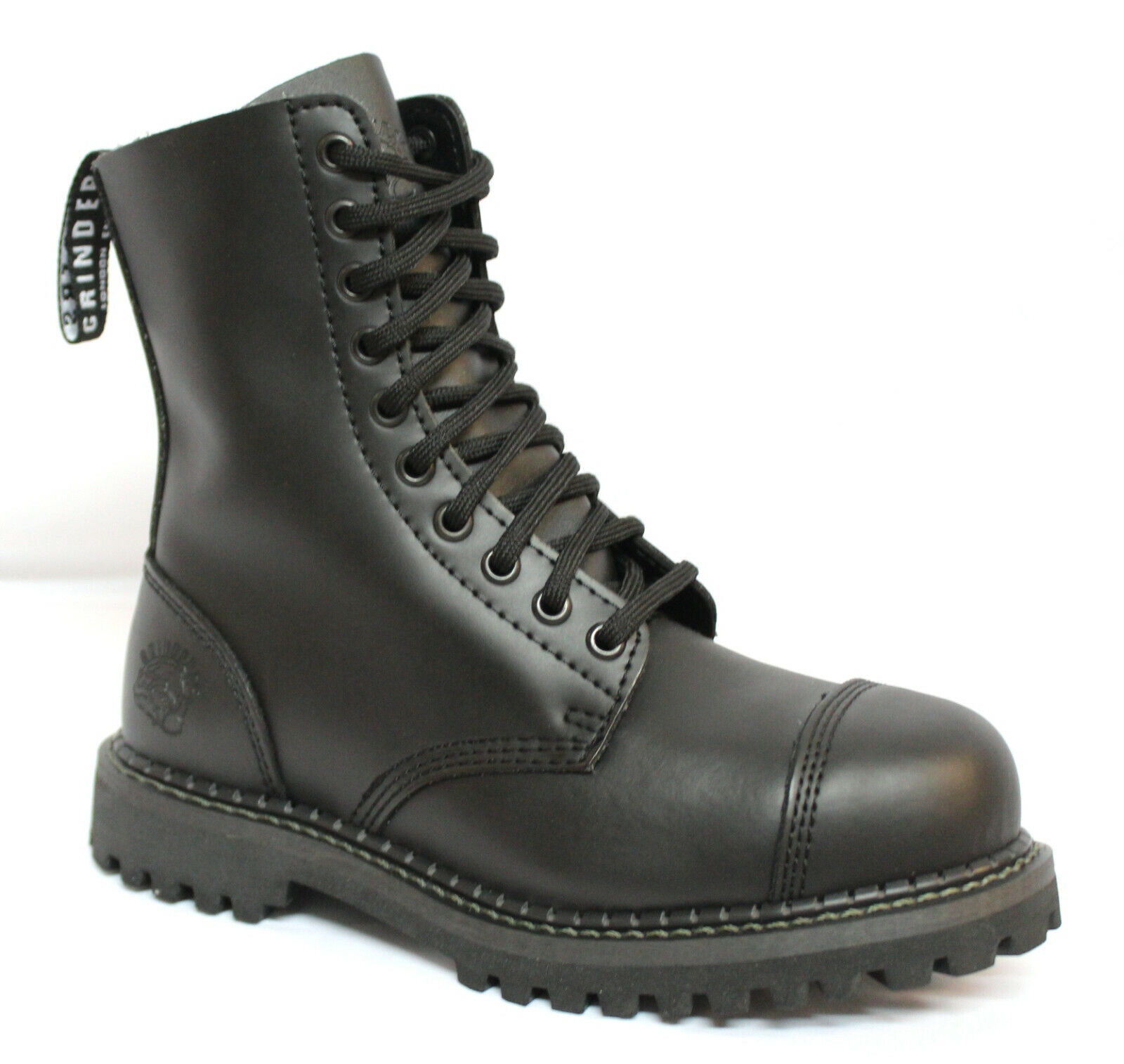 Grinders Stag CS Black Leather Boots 10 Eye Hole Steel Toe Cap Military Punk