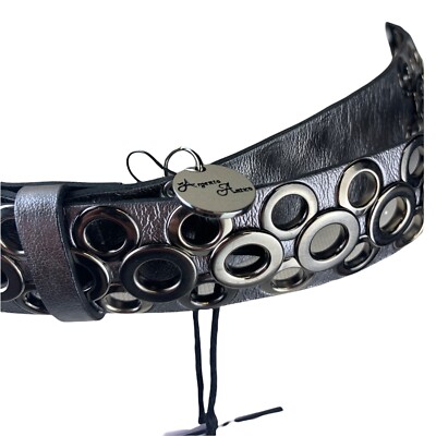 Argento Antico Silver Circle eccopelle leather belt. Made In  display picture 1