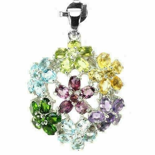 Silver Pendant Amethyst Citrine Peridot Rhodolite Solid Sterling With Chain - Picture 9 of 24