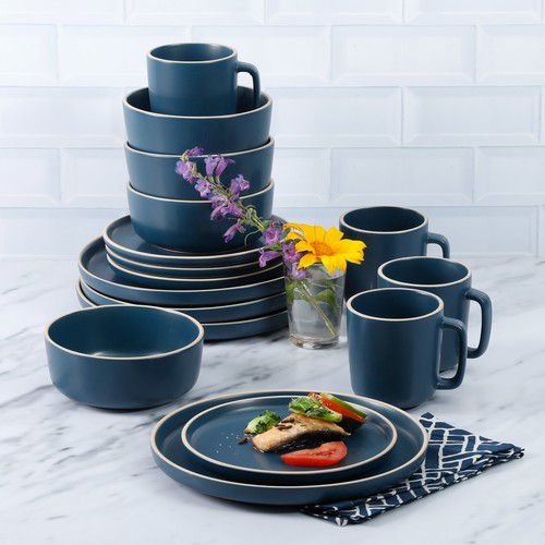Gibson Home Zuma Round 16-Piece Matte Stoneware Dinnerware Set - Blue - Picture 3 of 6