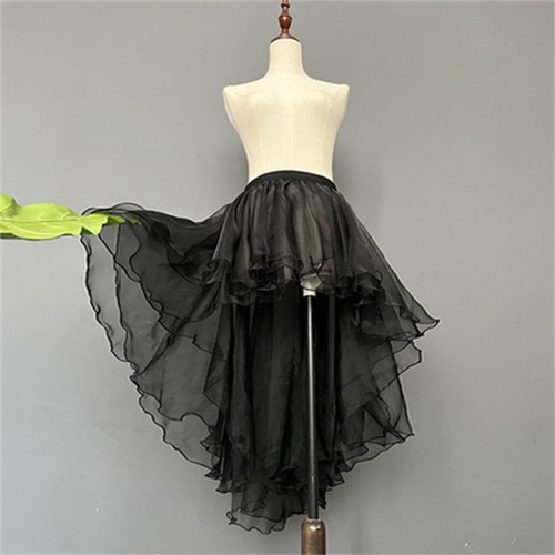 Women High Low Ruffles 3 Layers Tulle Skirt Dancing Skirt Party Cocktail Skirt - Picture 7 of 17