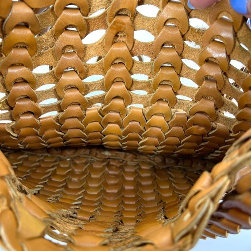 Handgewebte gehäkelte Leder-Schultertasche Geldbörse Karamell - Bild 7 von 10